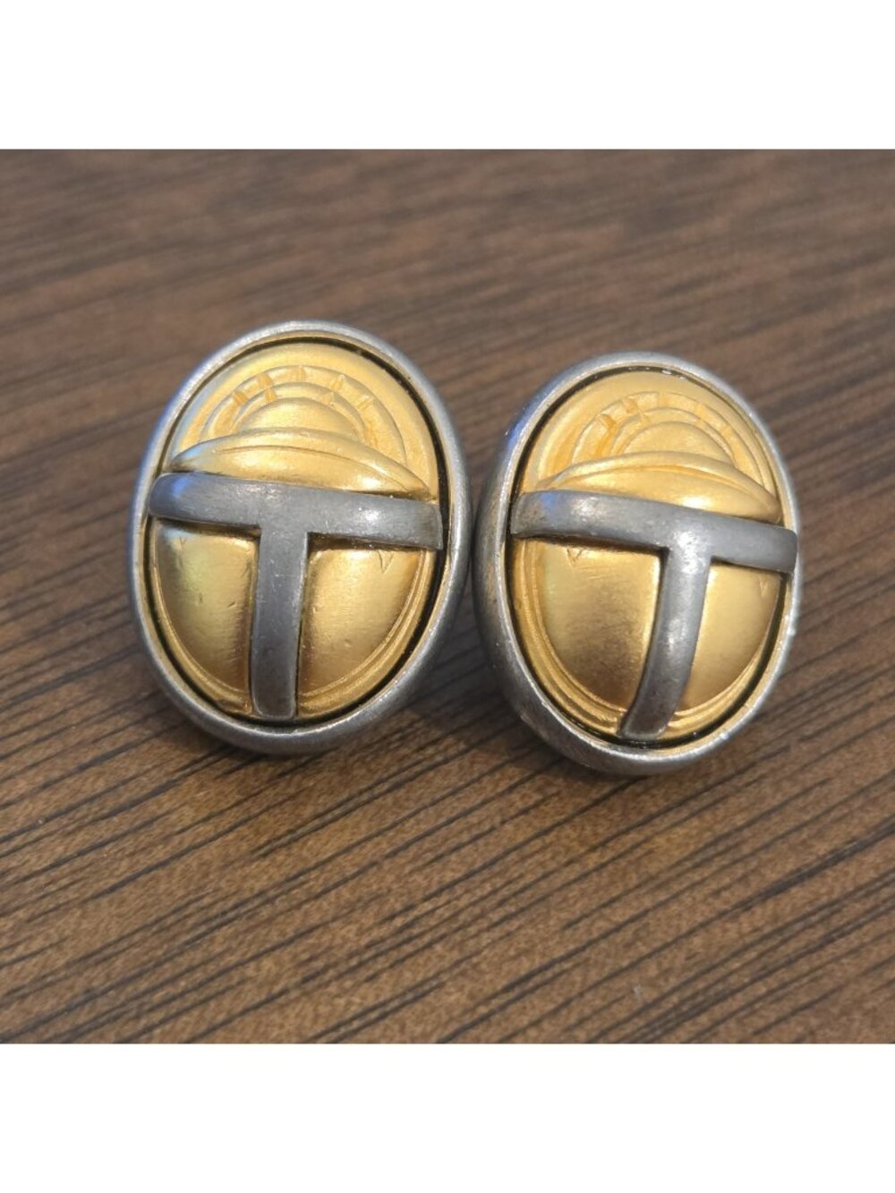 Metropolitan Museum of Art Gold & Silver Tone Egyptian Scarab Pierced Earrings